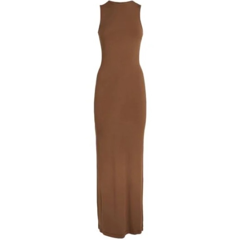 Skims Cotton Rib Brown Maxi Dress